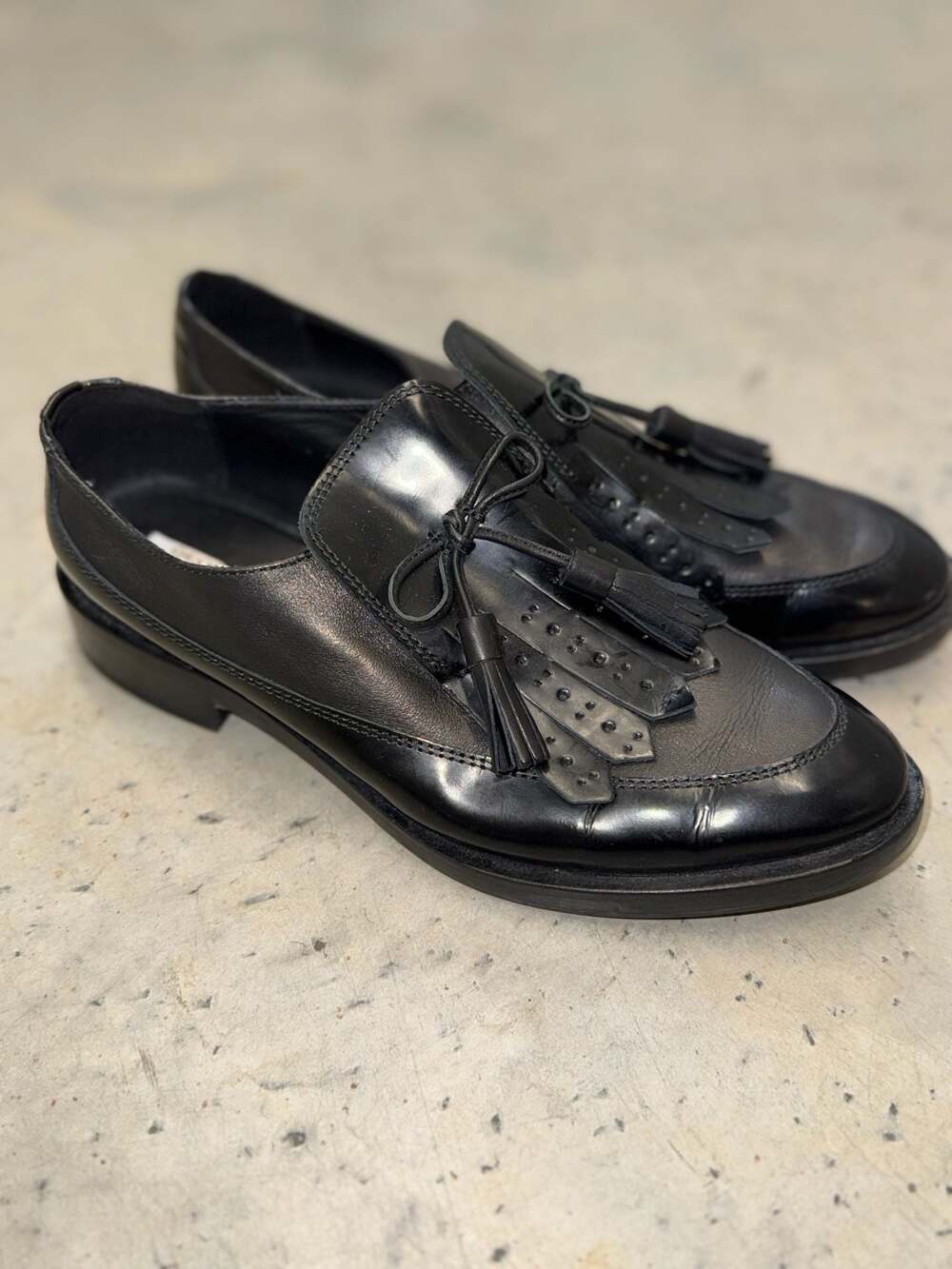 Geox D Donna Brogue F Black Leather Tassel Kiltie Loafers Size 37
